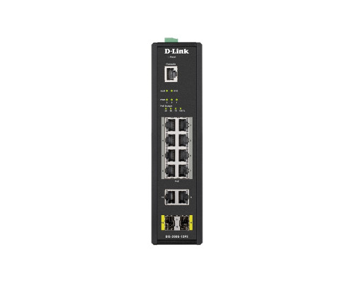 [Сетевое оборудование] D-Link DIS-200G-12PS/A2A Промышленный управляемый коммутатор 2 уровня с 10 портами 10/100/1000Base-T и 2 портами 1000Base-X SFP (8 портов с поддержкой PoE 802.3af/802.3at (30 Вт), PoE-бюджет до 240Вт)