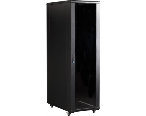 Шкаф 19 Business, 22U 600x800, черный, передняя дверь стекло, задняя дверь распашная металл купить QBS.ru