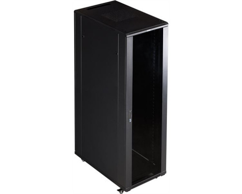 Шкаф 19 Business, 22U 600x800, черный, передняя дверь стекло, задняя дверь распашная металл купить QBS.ru