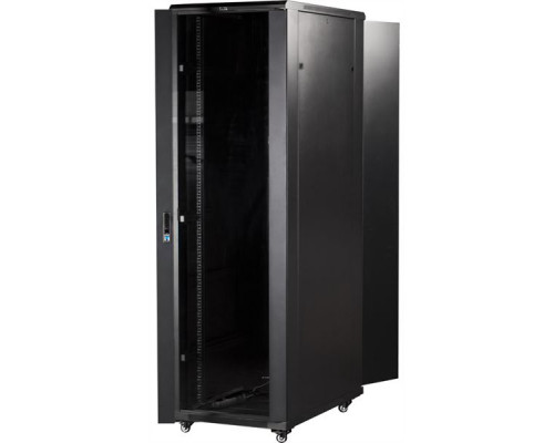 Шкаф 19 Business, 22U 600x800, черный, передняя дверь стекло, задняя дверь распашная металл купить QBS.ru