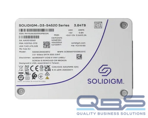 [накопитель] Накопитель Solidigm SSD D3-S4520 Series, 3840GB, 2.5" 7mm, SATA3, TLC, R/W 550/510MB/s, IOPs 92 000/31 000, TBW 15300, DWPD 2 (12 мес.)